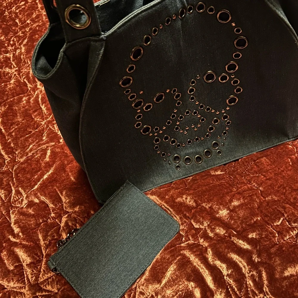 Betsey Johnson Denim Skull Bag with Pouch - Picture 4 of 11